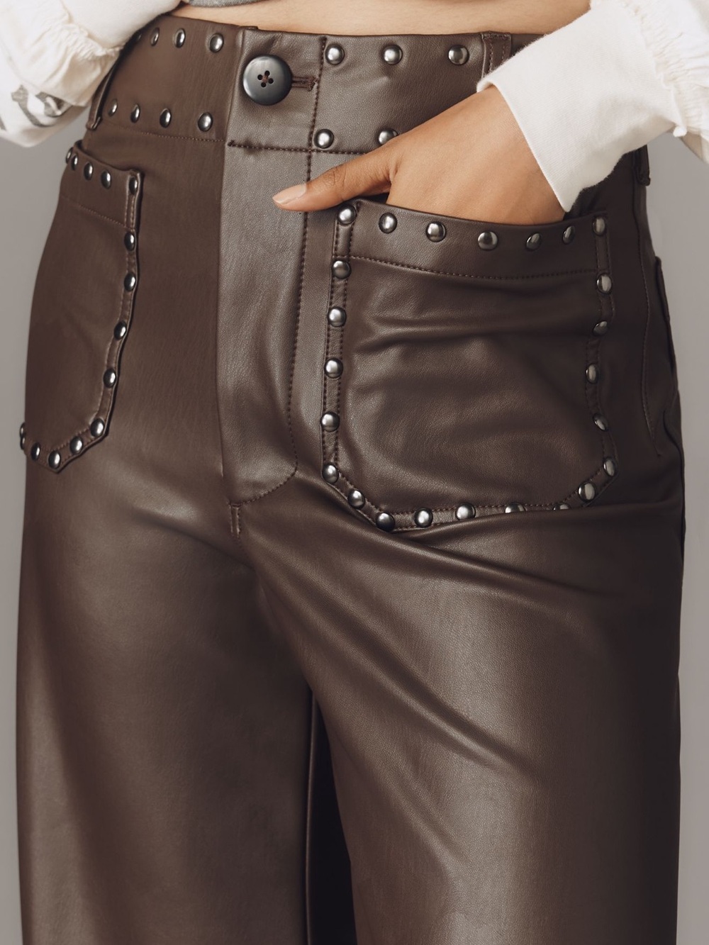 Anthropologie NWT Colette Full-Length Faux Leather Studded Pants by Maeve - Picture 8 of 12
